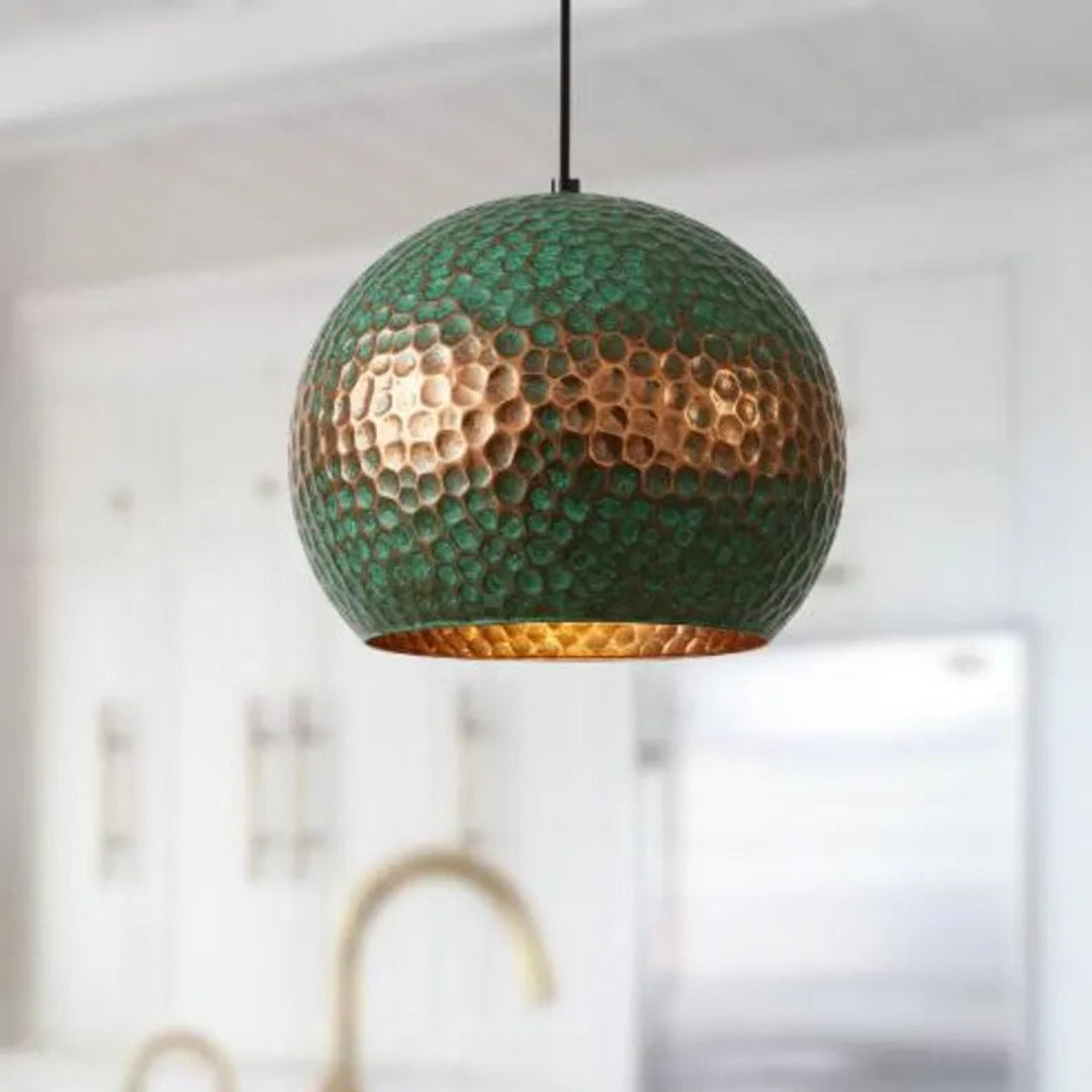 Oxidized Hammerd Copper Dome Light Fixture Ref. 1840