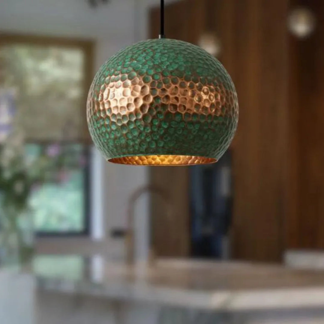 Oxidized Hammerd Copper Dome Light Fixture Ref. 1840