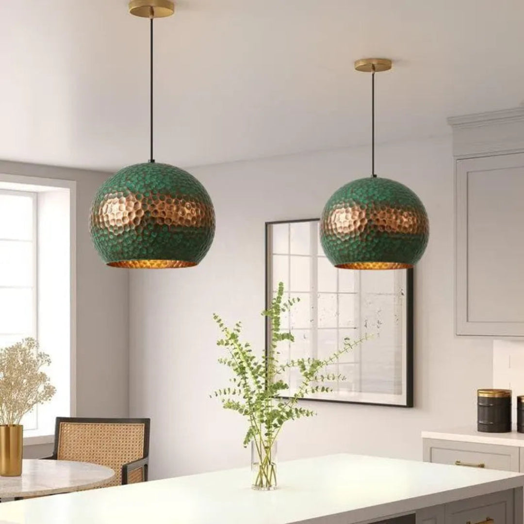 Oxidized Hammerd Copper Dome Light Fixture Ref. 1840