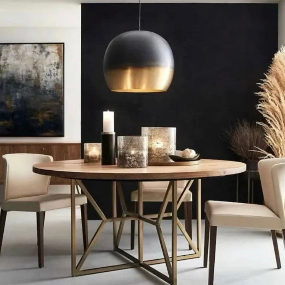 Brass Dome Light Fixture,Black With Gold Brass - Ref . 1817