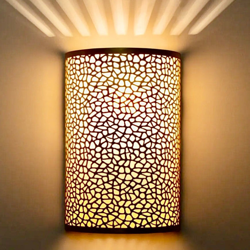 Handcrafted Moroccan Brass Wall Sconce - Perforated Gold Lamp
