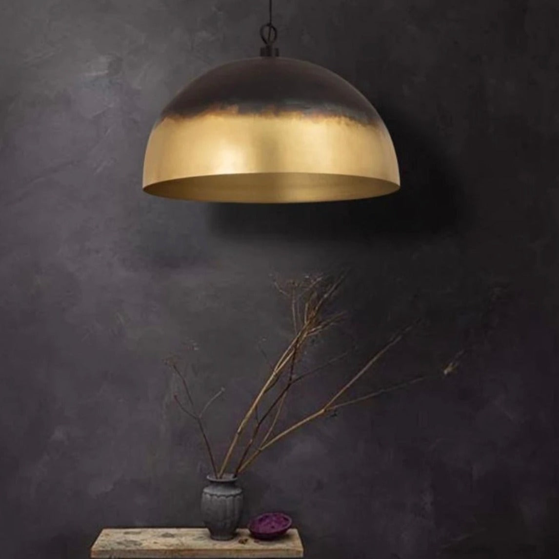 Brass Dome Light Fixture,Black With Gold Brass - Ref.1816