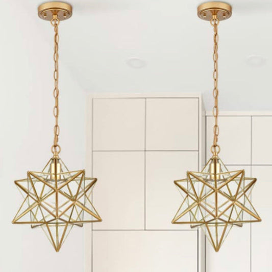 Traditional Moroccan star-shaped pendant lamp handmade by skilled artisans in Morocco.