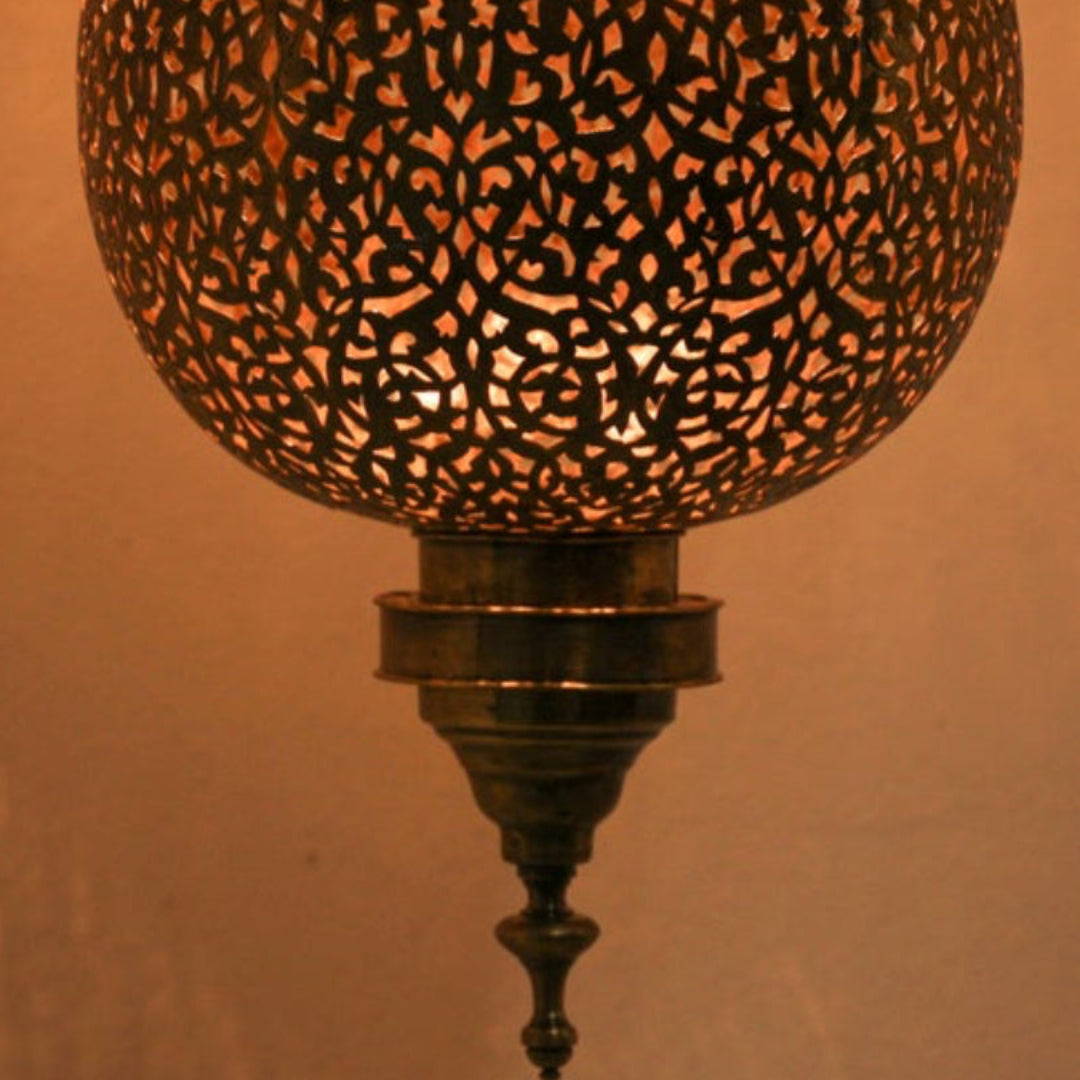 Full view of the traditional Fanoos Islamic style lamp, emphasizing its classic shape and aged finish.
