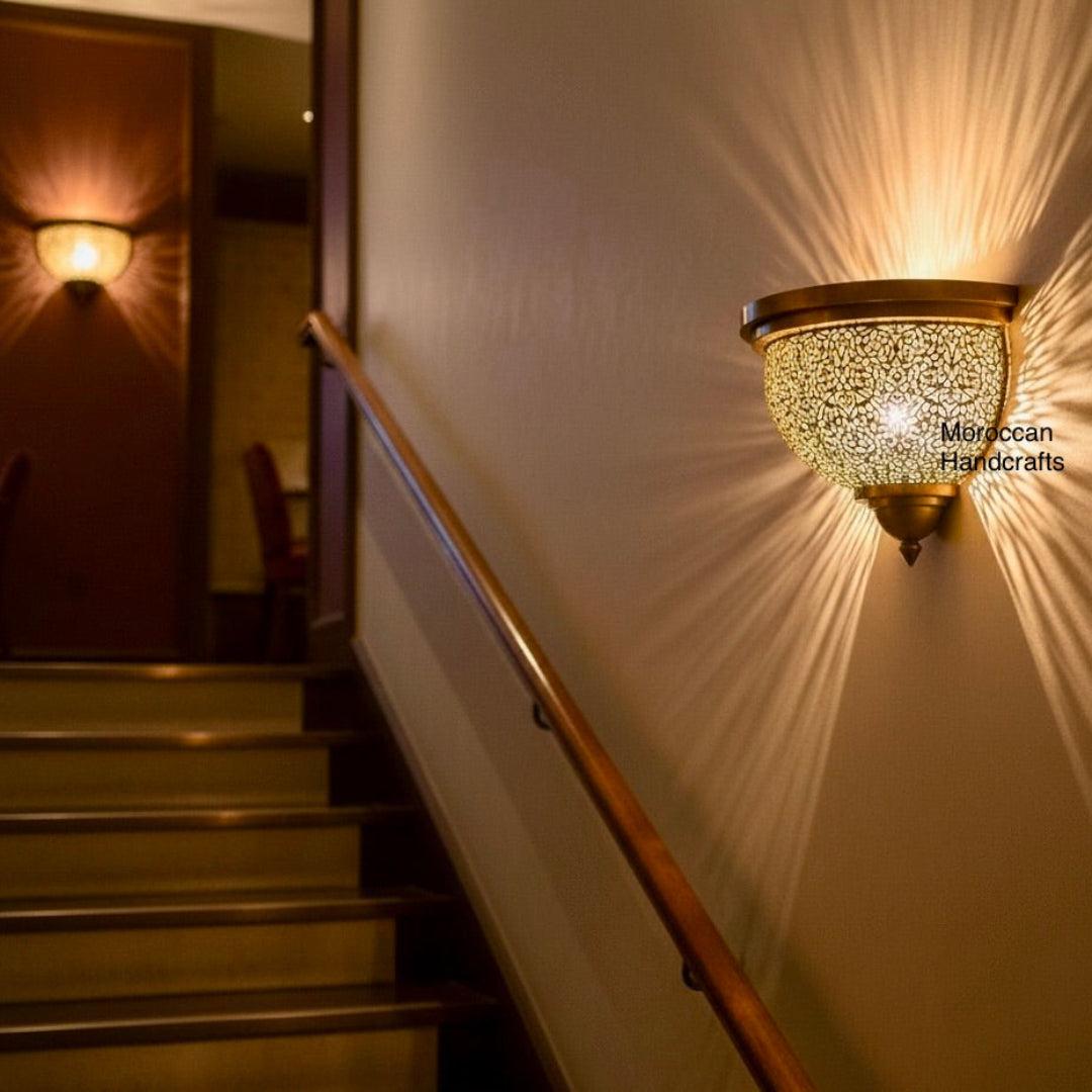 Gold Moroccan sconce light fixture for luxury interior design.
