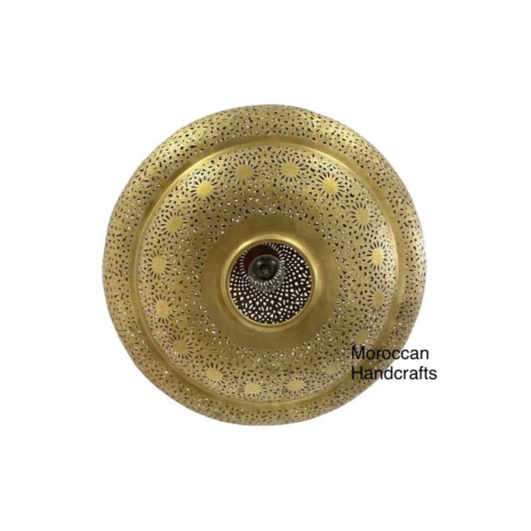 Modern living room featuring a Moroccan brass hanging lamp as a focal point