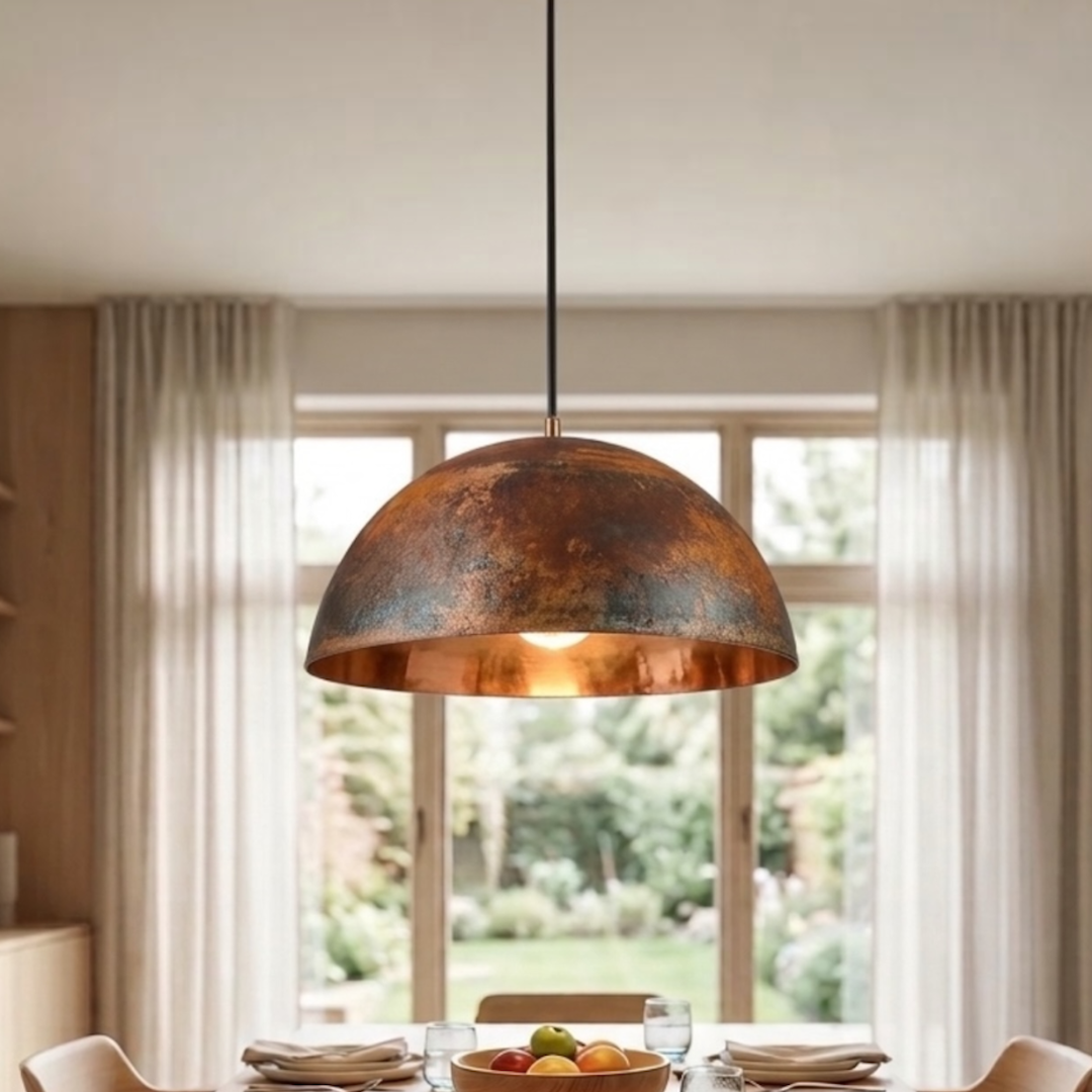 Handmade modern Moroccan brass dome pendant light with rustic antique finish isolated view